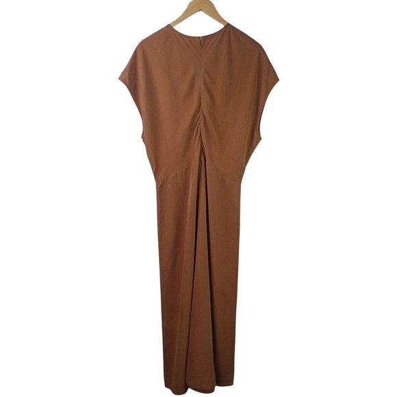Everlane SZ 14 The Tencel Short Sleeve Midi Dress In Carob Brown Slim Fit NWT - Picture 7 of 8